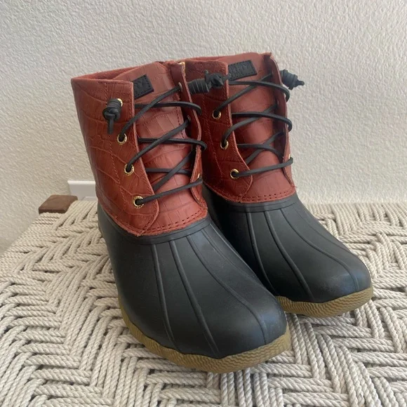Sperry waterproof saltwater croc emboss red boots duck shoes water snow womans - Picture 6 of 14